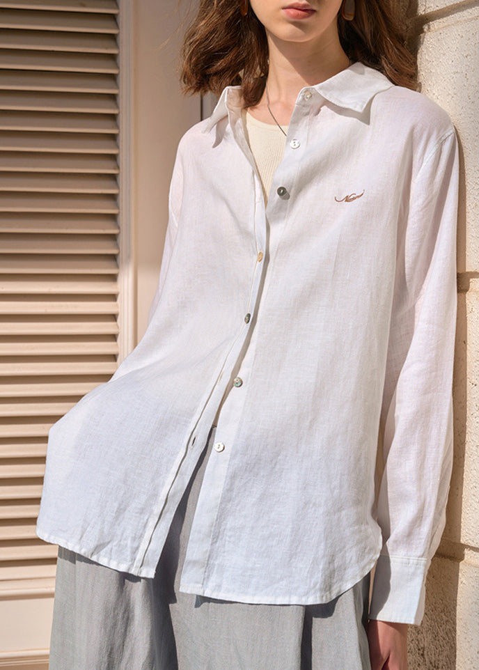 Italian White Peter Pan Collar Embroidered Cotton Blouses Summer