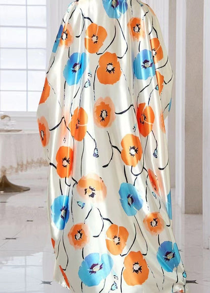 Apricot Oversized Print Silk Holiday Dress Summer