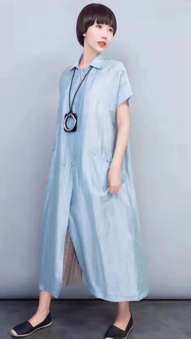 Green Silk Linen Long Dress Wind Coat Q