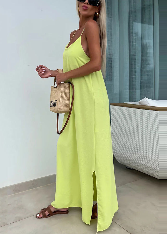 Rose Side Open Cotton Spaghetti Strap Dress Summer