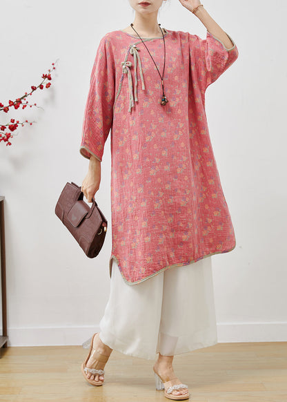 Pink Tasseled Print Cotton Long Dress Spring