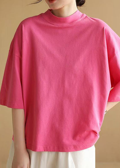 Rose Cozy Simple Cotton Half Sleeve T Shirts O Neck