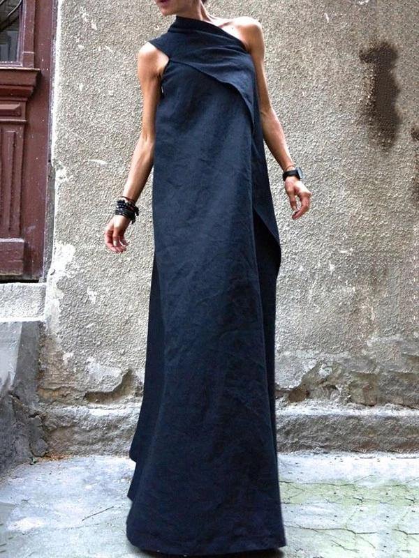 100% Navy Cotton Linen Quilting Clothes Sleeveless Patchwork Love Dresses
