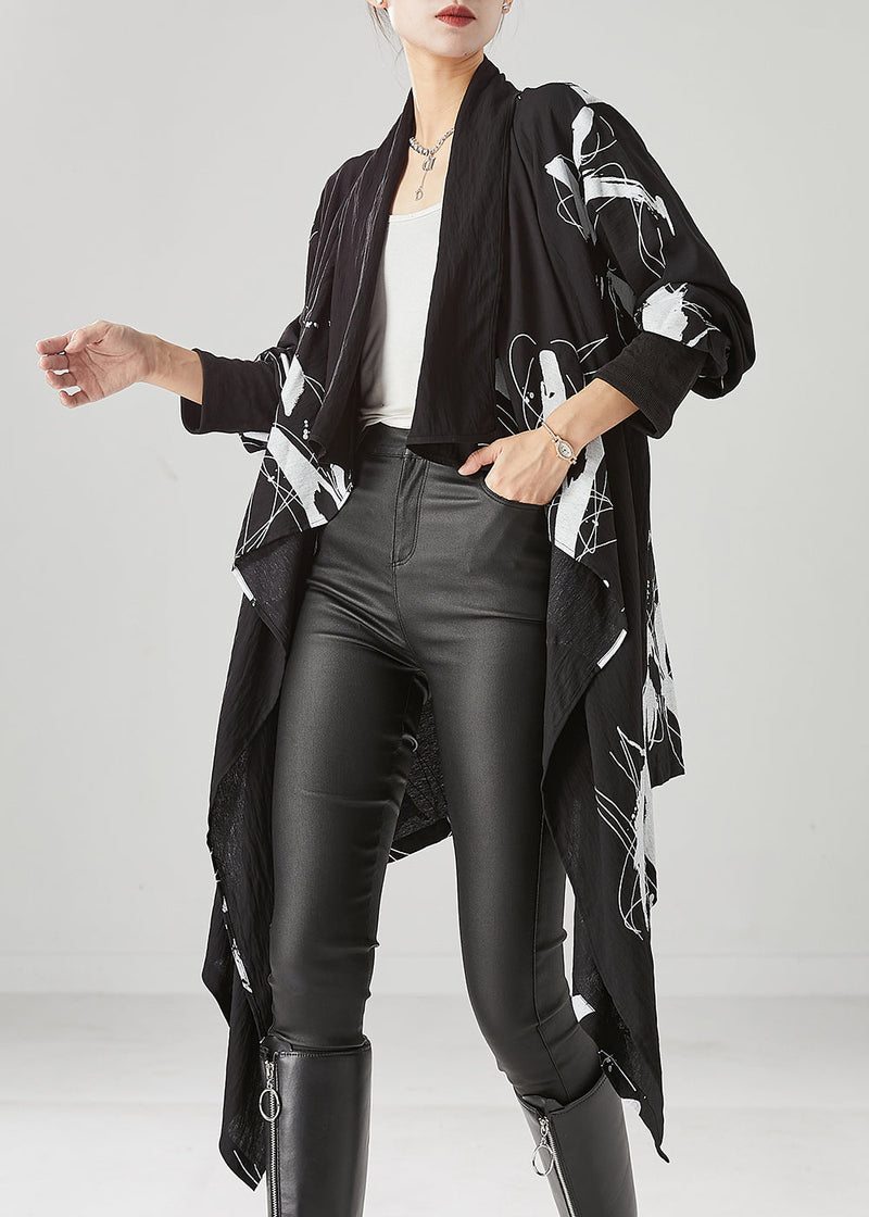 Diy Black Asymmetrical Print Cotton Cardigans Fall