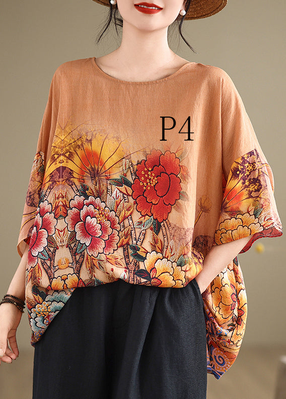 Oversized Print Linen Tank Tops Summer