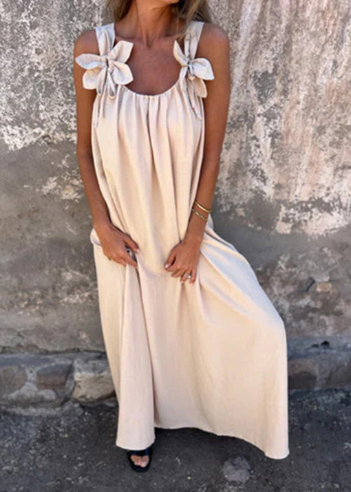 Rose U Neck Cotton Long Dresses Sleeveless
