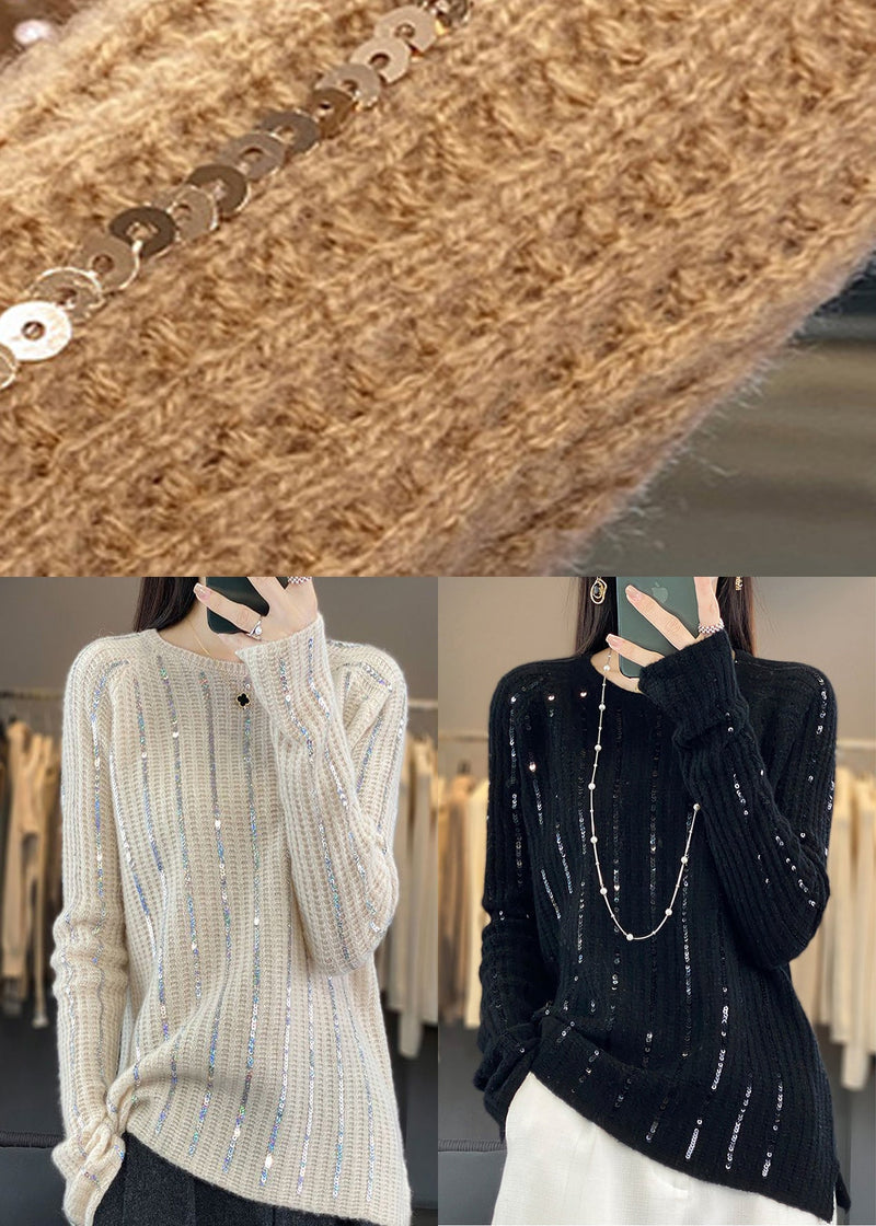 Black Sequins Patchwork Knit Short Sweater