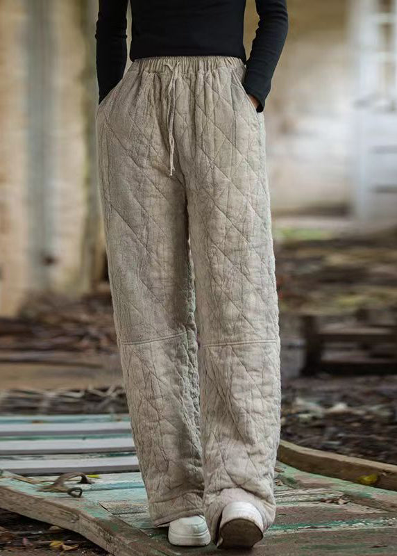 Oatmeal Plaid Tie Dye Pockets Cotton Filled Straight Pants