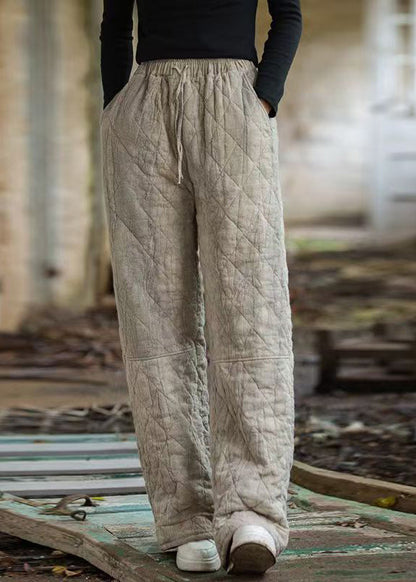 Oatmeal Plaid Tie Dye Pockets Cotton Filled Straight Pants