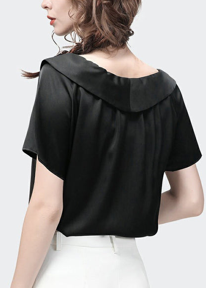 Fashionable Camel Short Sleeved Bow Neckline Shirt Top