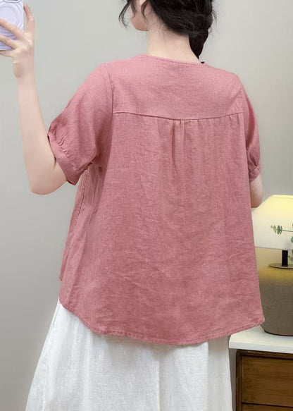 Pink Ruffled Cotton Shirt Top Summer