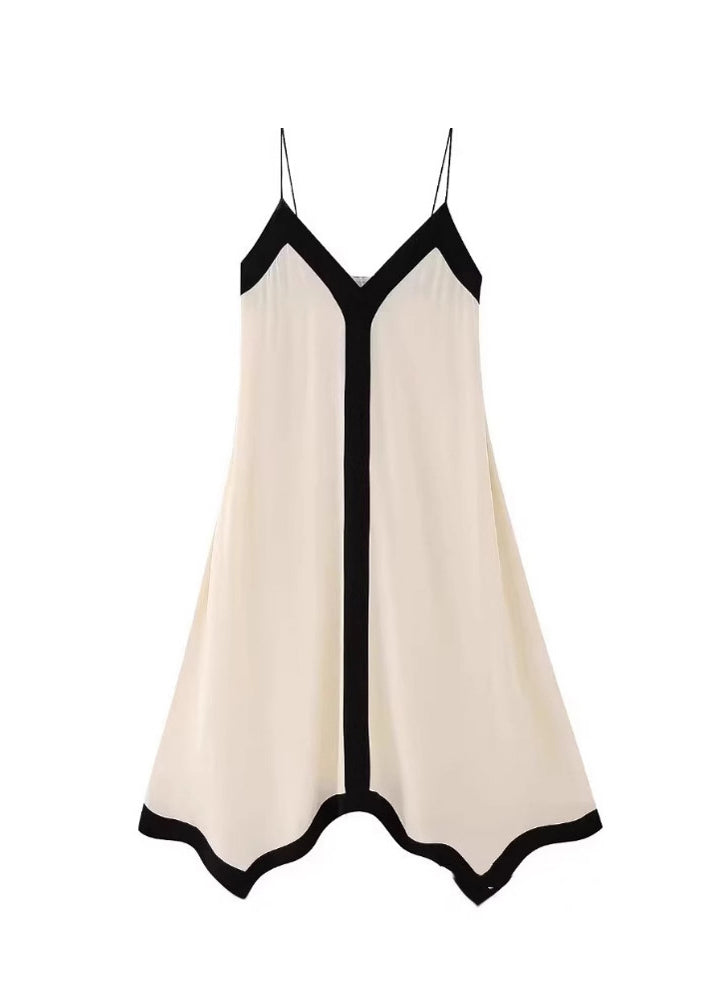 White V Neck Cotton Spaghetti Strap Dress Summer