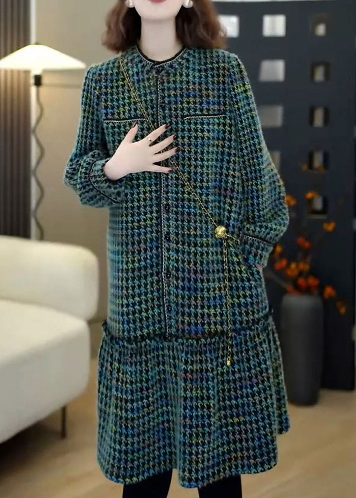 Green Print Woolen Day Dresses Spring