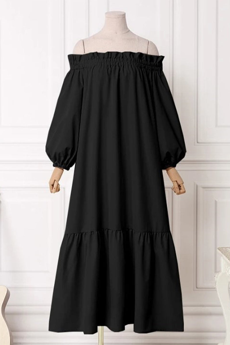 Patchwork Off the Shoulder a Line Dresses(3 Colors)