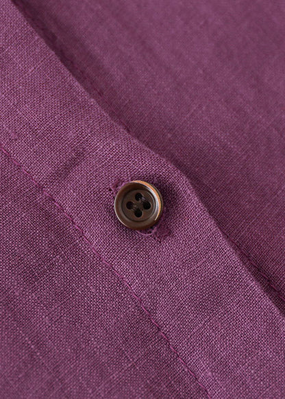 Purple Button Peter Pan Collar Linen Shirt Top Long Sleeve