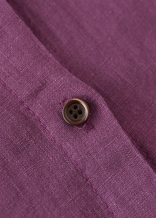 Purple Button Peter Pan Collar Linen Shirt Top Long Sleeve