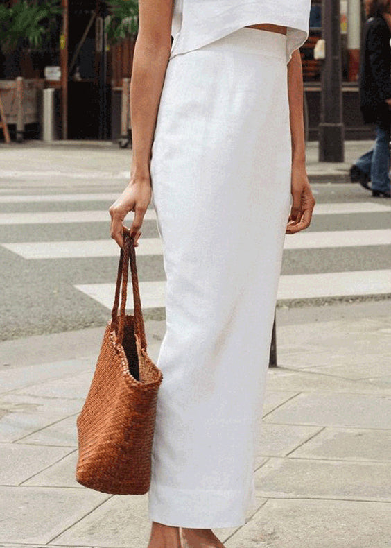 Simple White After Open High Waist Linen Skirts Summer