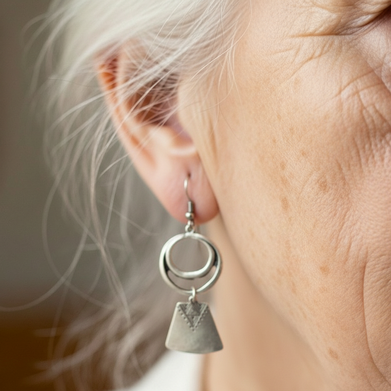 Silver Hanging Square Carving Dangle Earrings