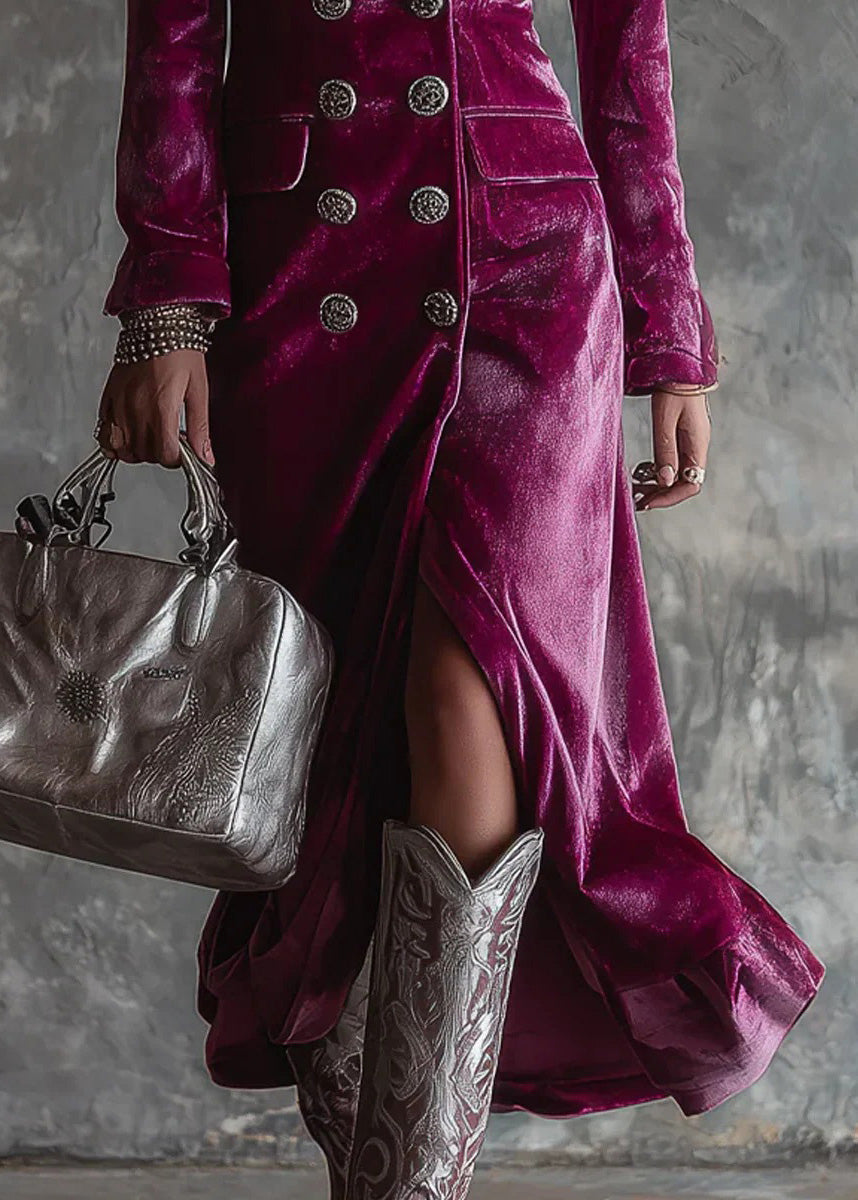 Unique Purple Peter Pan Collar Patchwork Velvet Long Dresses Fall