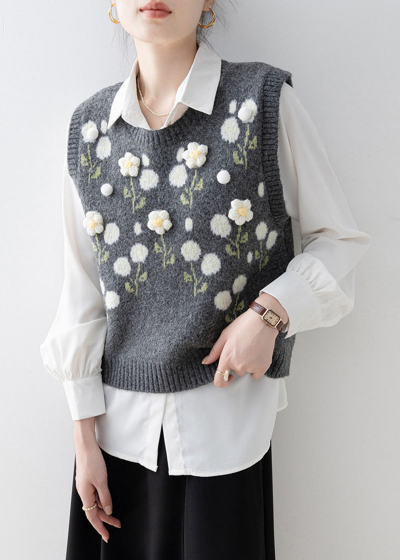 Dark Grey O Neck Knit Vest Sleeveless