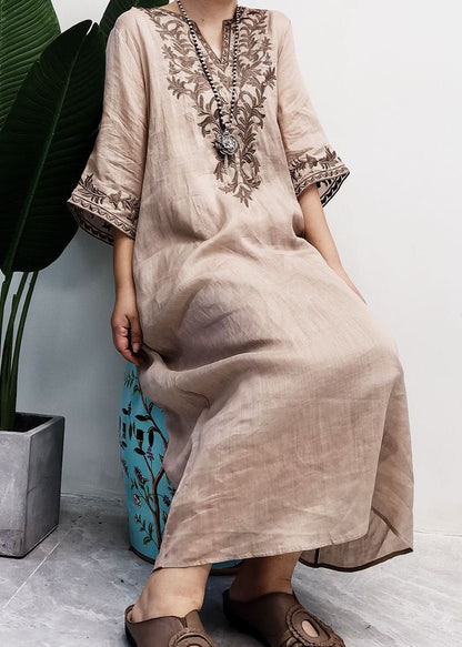Classy Purple Embroidered Patchwork Linen Dress Two Pieces Set Summer