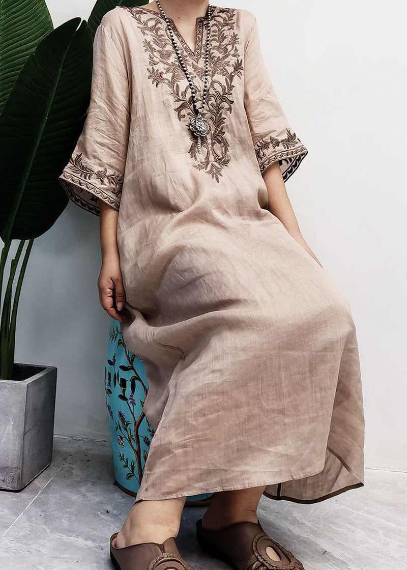 Classy Purple Embroidered Patchwork Linen Dress Two Pieces Set Summer