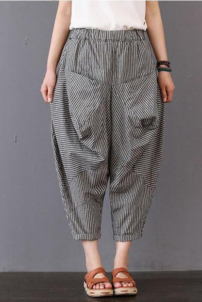 Loose Striped Cotton Linen Pants Trousers