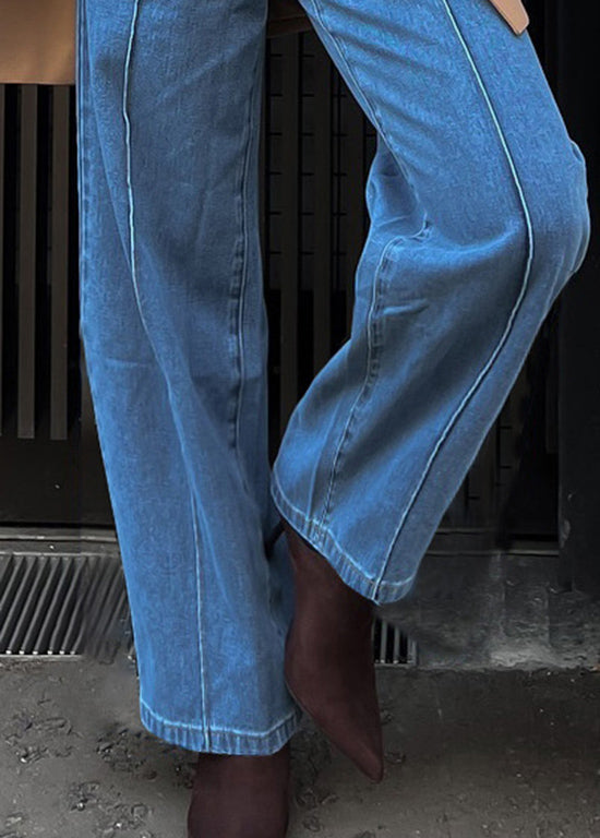 Blue Pockets High Waist Versatile Denim Pants Spring