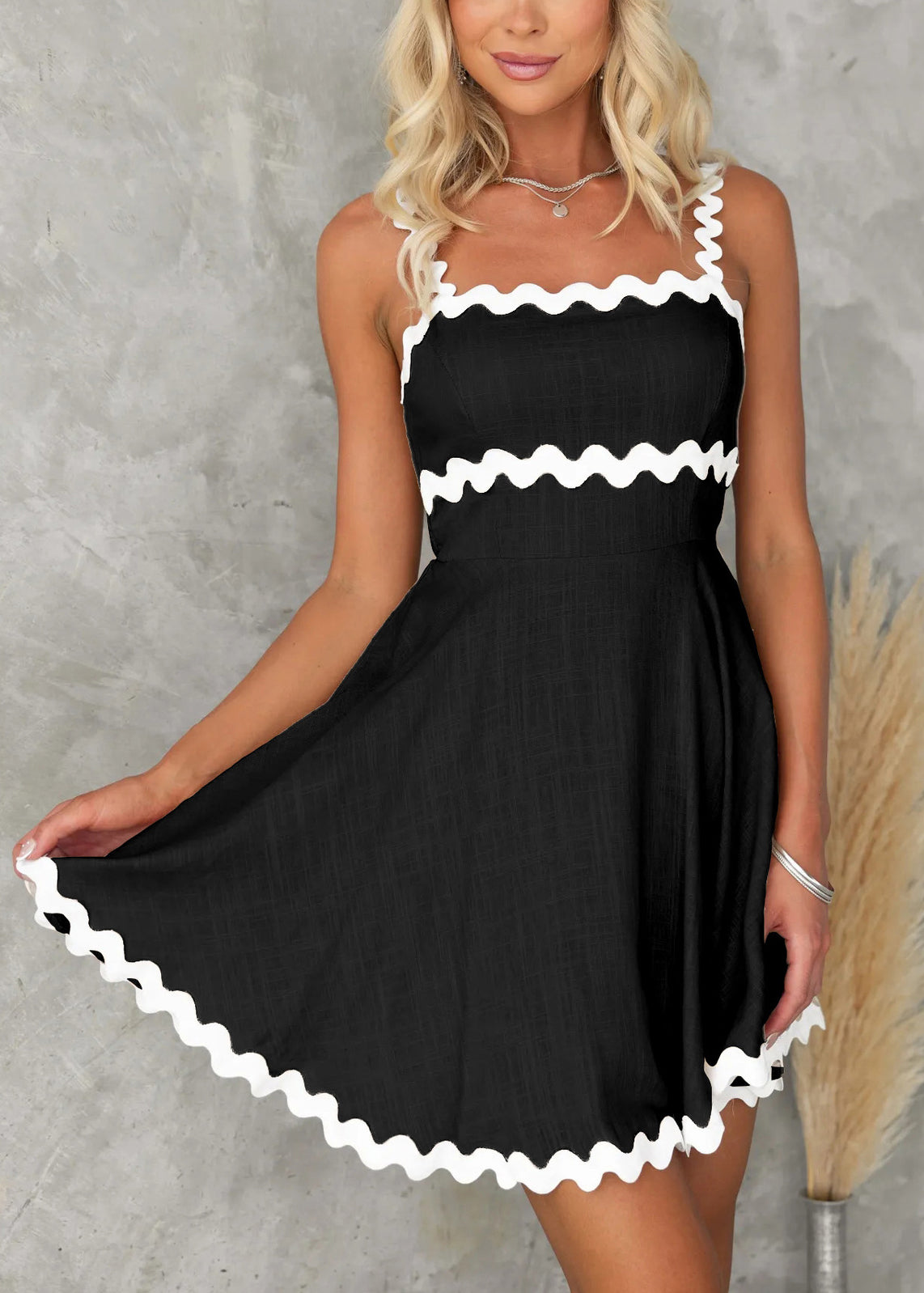 Stylish White Patchwork Cotton Spaghetti Strap Dress Summer