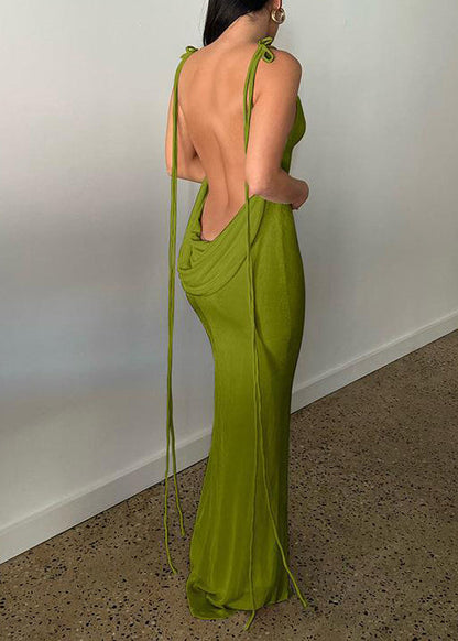 Apricot Backless Lace Up Cotton Slim Fit Dresses Summer