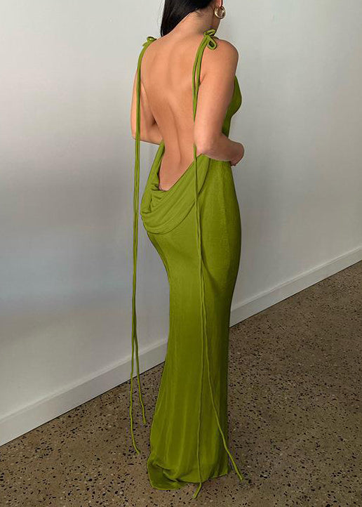 Apricot Backless Lace Up Cotton Slim Fit Dresses Summer
