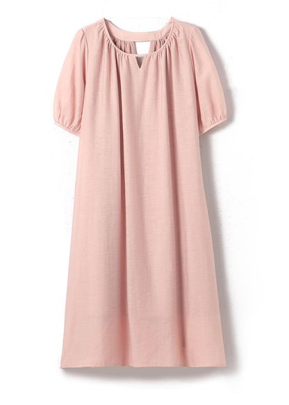 Pink O-neck Hollow Out Cotton Dresses Summer
