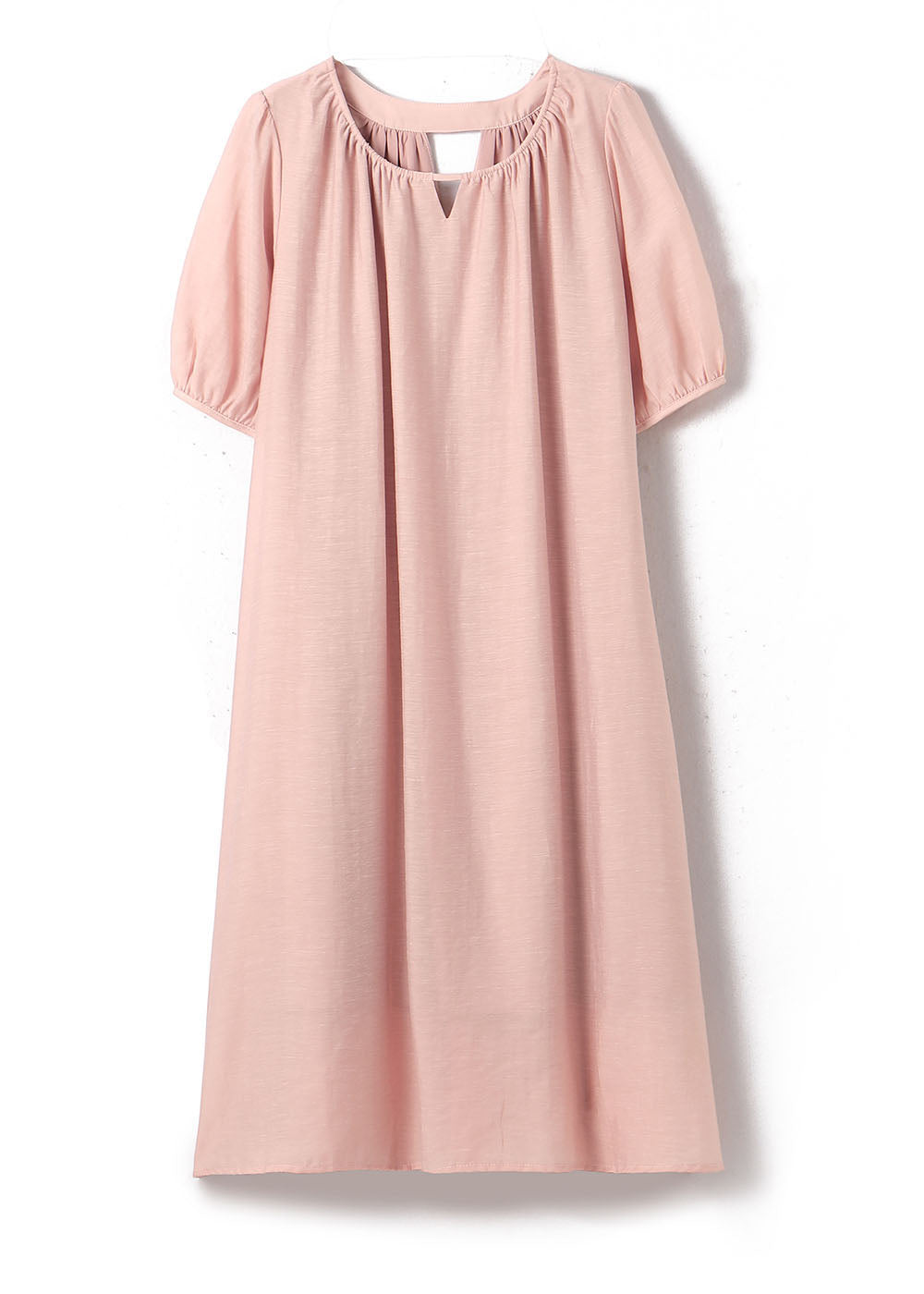 Pink O-neck Hollow Out Cotton Dresses Summer