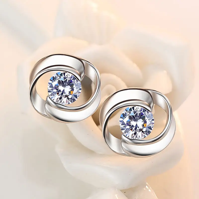 Spiral Zirconia Silver Earrings