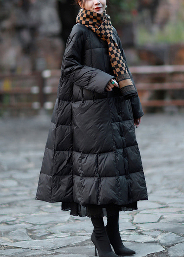 Black Oversized Pockets Duck Down Coat Winter