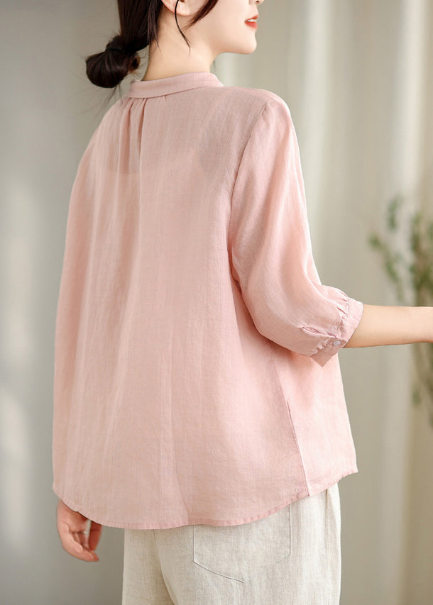Pink Peter Pan Collar Cotton Shirt Top Half Sleeve