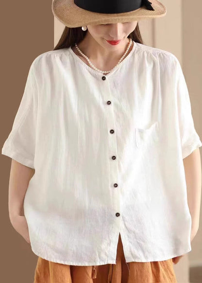 White Oversized Linen Shirt Tops Half Sleeve