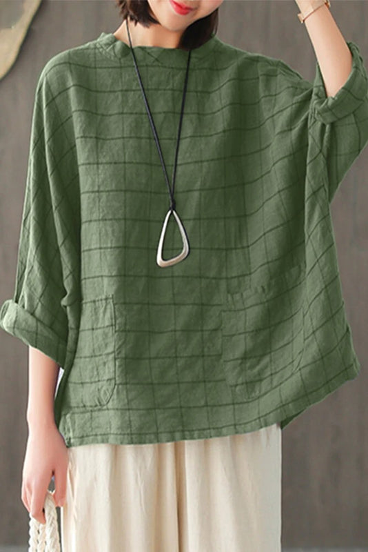 -retro Plaid Long-sleeved Shirt Loose Cotton Tops