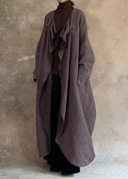 Dark Purple Pockets Patchwork Wear on Both Sides Trench Coats Long Sleeve