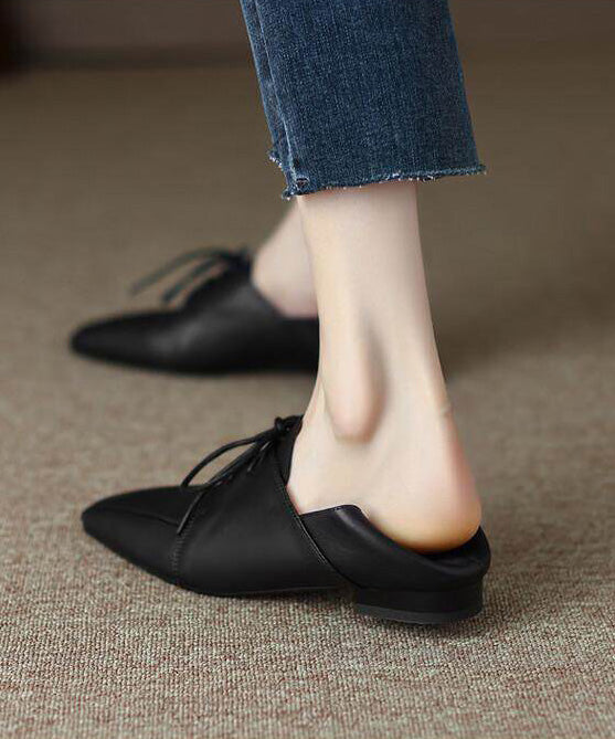 Grey Sheepskin Lace Up Splicing Square Toe Flat Shoes