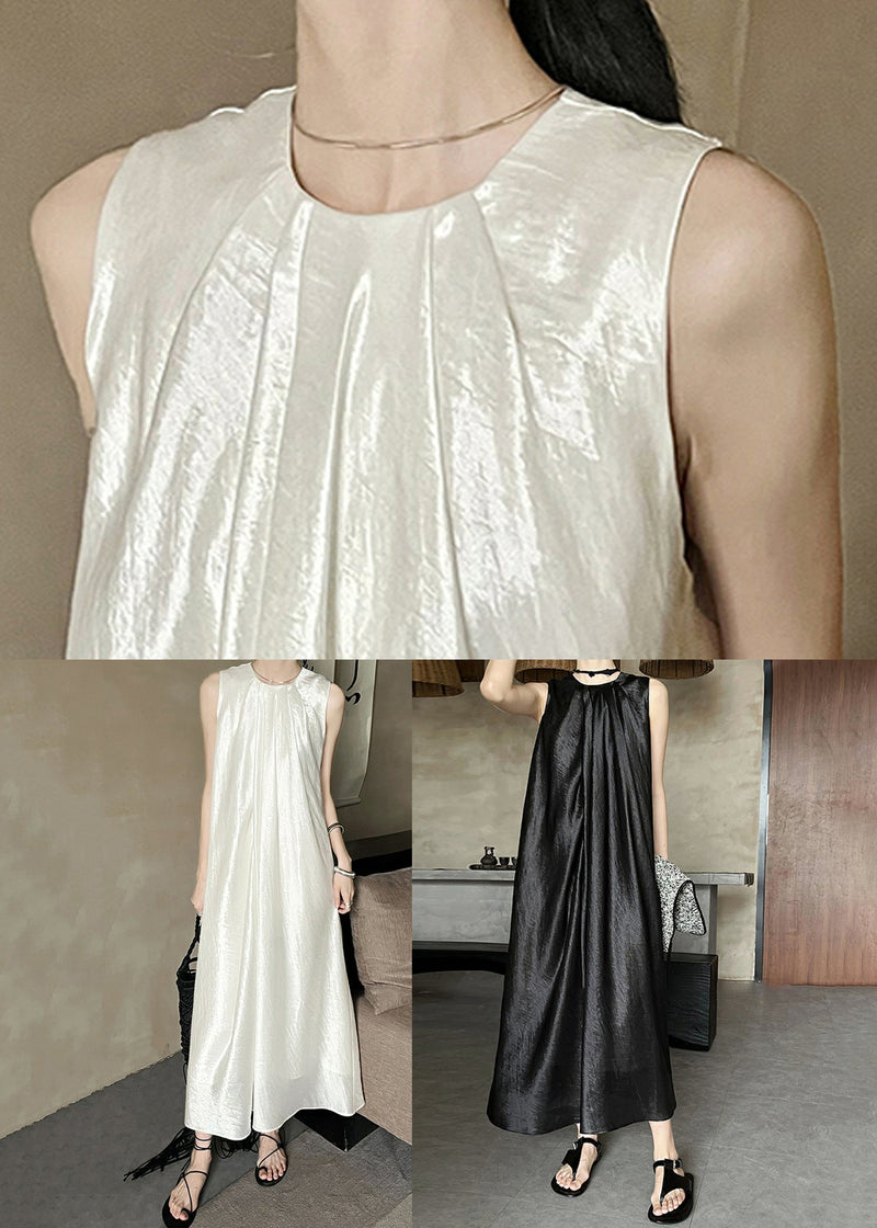French Beige O Neck Silk Long Dresses Sleeveless