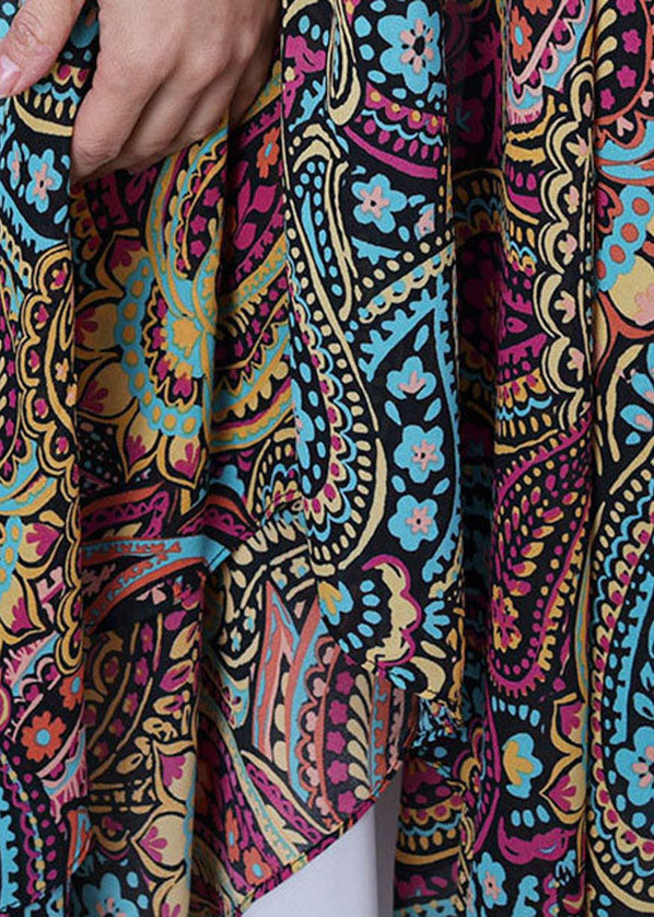 Red Print Asymmetrical Design Chiffon Top Batwing Sleeve