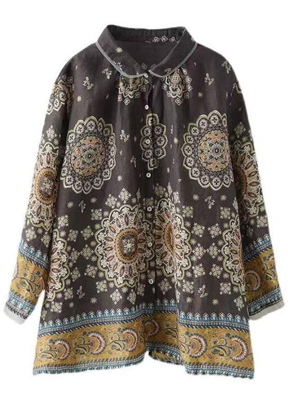 Simple Chocolate Patchwork Print Fall Long Sleeve Top