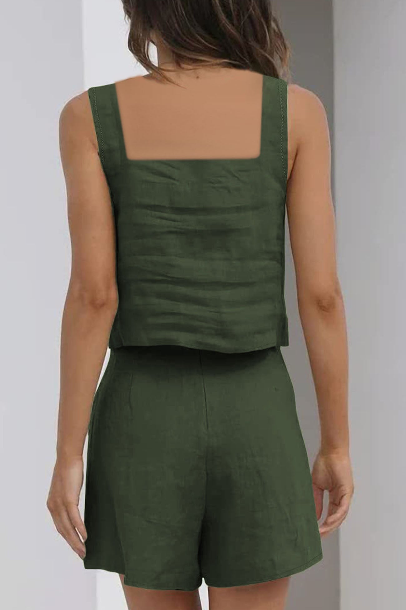 Tank Top Square Neck Pocket Shorts Set