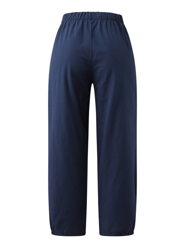 Loose Harem Pants High Waist Cotton Linen Cropped Pants Wide Leg Pants