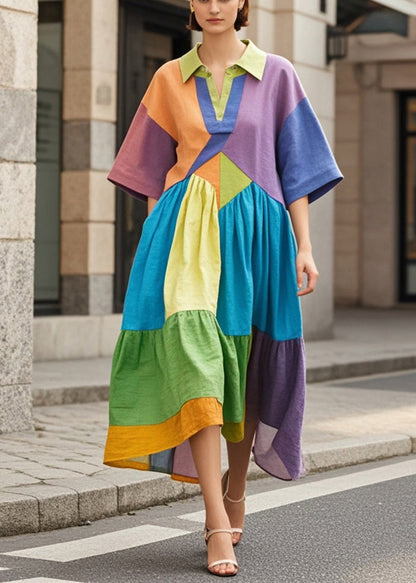 Multicolor Oversized Patchwork Cotton Holiday Dress Summer