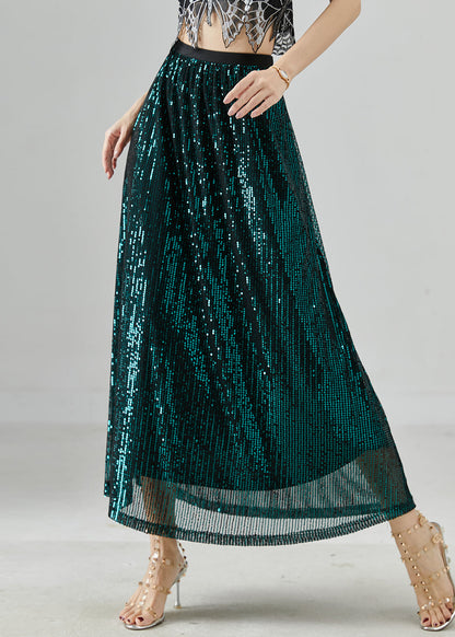 Peacock Green Sequins Silm Fit Holiday Skirts Summer