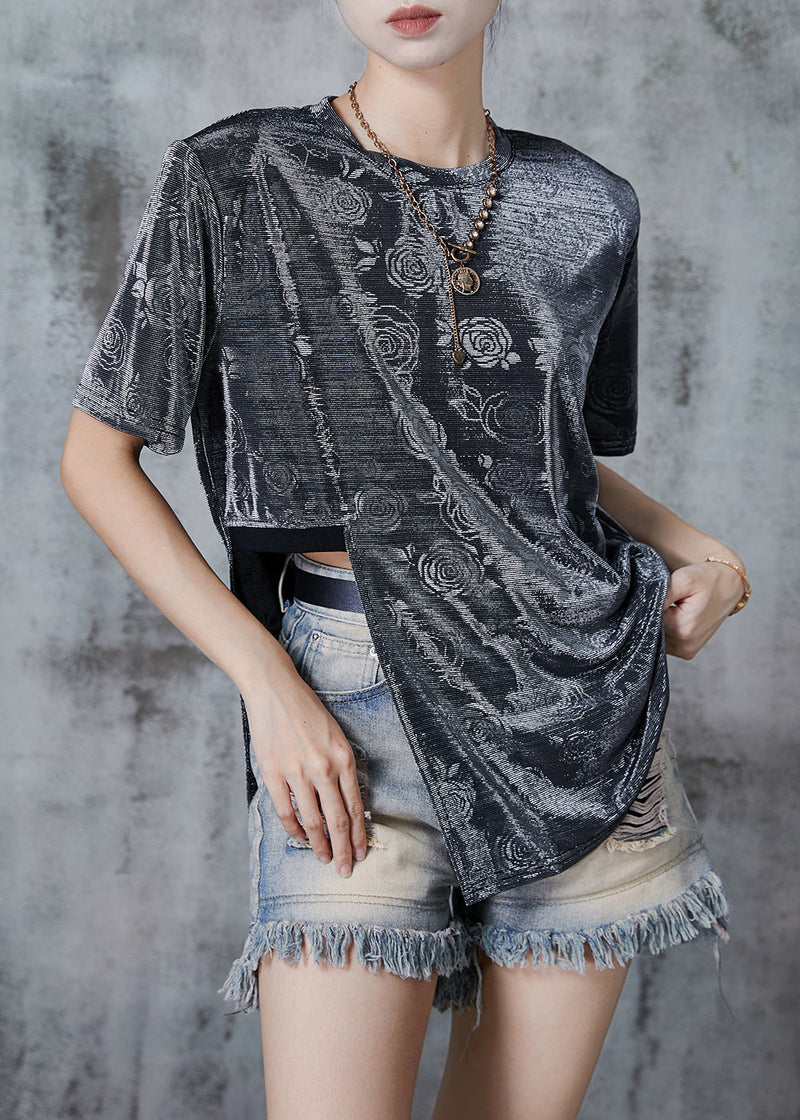 Classy Grey Asymmetrical Cotton Tank Tops Summer