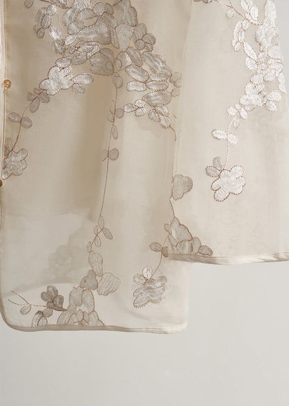 White Tasseled Embroidered Silk Coats Fall