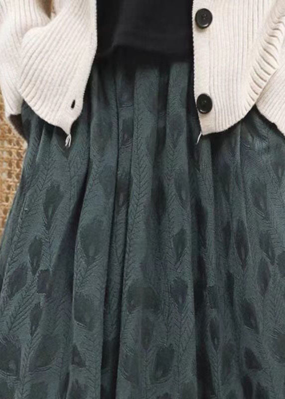 Green Wrinkled Jacquard Patchwork Cotton Skirt Spring